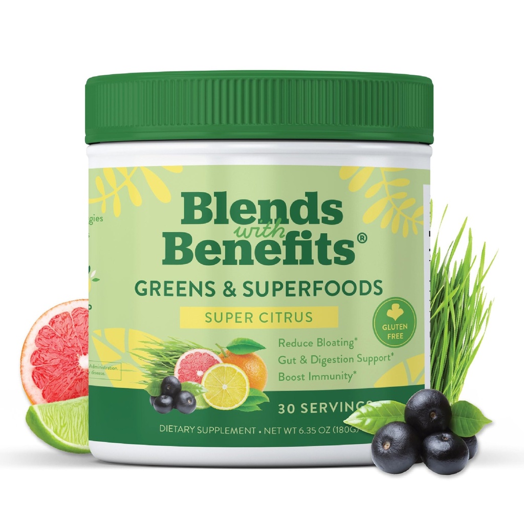 360 Nutrition Blends with Benefits Super Greens Powder w/Probiotics, Digestive Enzyme, Sugar & Gluten Free, Plant Based Superfood Drink Mix für Gut Health, Bloating, Immunität, Gesamtgesundheit, 6.35 Unze