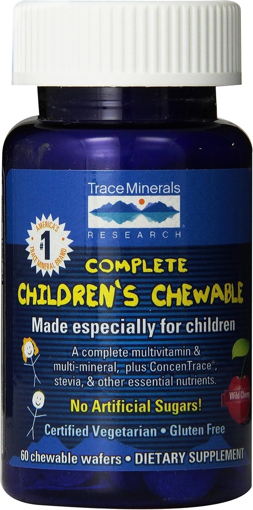 Trace Minerals | Kids Chewable Assorted Vitamin/Mineral Wafers | Gluten Free & Vegetarian Certified | Wild Cherry Flavor | 60 Count Bottles (Pack von 2)
