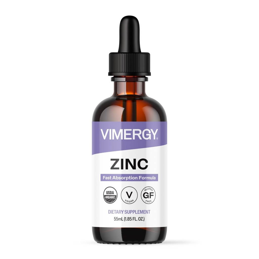 Vimergy Organische Zink-Ergänzungen für Frauen & Männer (7,5 mg flüssige Zink pro Servieren) Schnell-Absorbierende Immununterstützung, fördert gesunde Knochen & Haut, USDA zertifiziertes Organ, Vegan, Bis zu 27 Servierungen (55 mL)