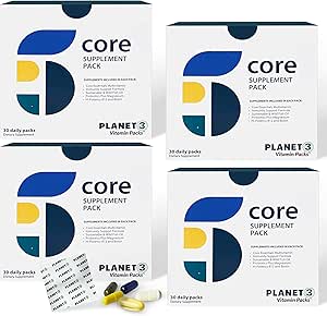Planet 3 Vitamin Packs, Tägliche Vitamine für Männer und Frauen, Energie, Immun- und Herzunterstützung | Multivitamin, Vitamin D, Omega 3, Probiotika, Biotin, B12 & More | Core Supplements | 120 Daily Packs