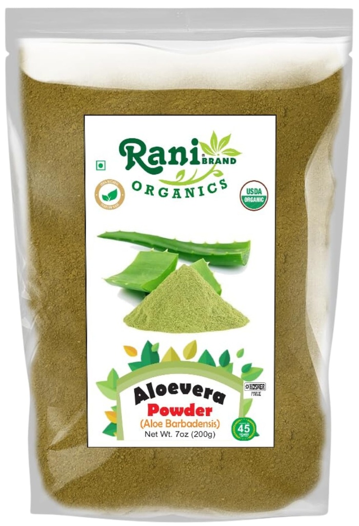 Rani Organic Aloevera Powder (Aloe Barbadensis) 7oz (200g) ~ All Natural | No Color | Gluten Friendly | Vegan | Non-GMO | Kosher | No Salt or fillers | Indian Origin | USDA Organic Certified