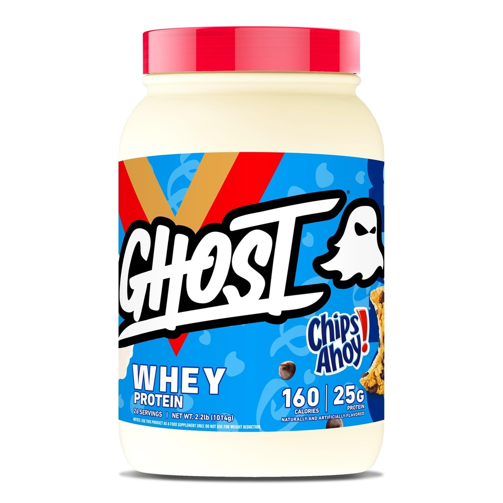 GHOST Whey Protein Powder, Chips Ahoy! - 2LB, 25G Protein - Whey Protein Blend - - Post Workout Fitness & Nutrition Shakes, Smoothies, Baking & Cooking - Cookie Pieces Inside