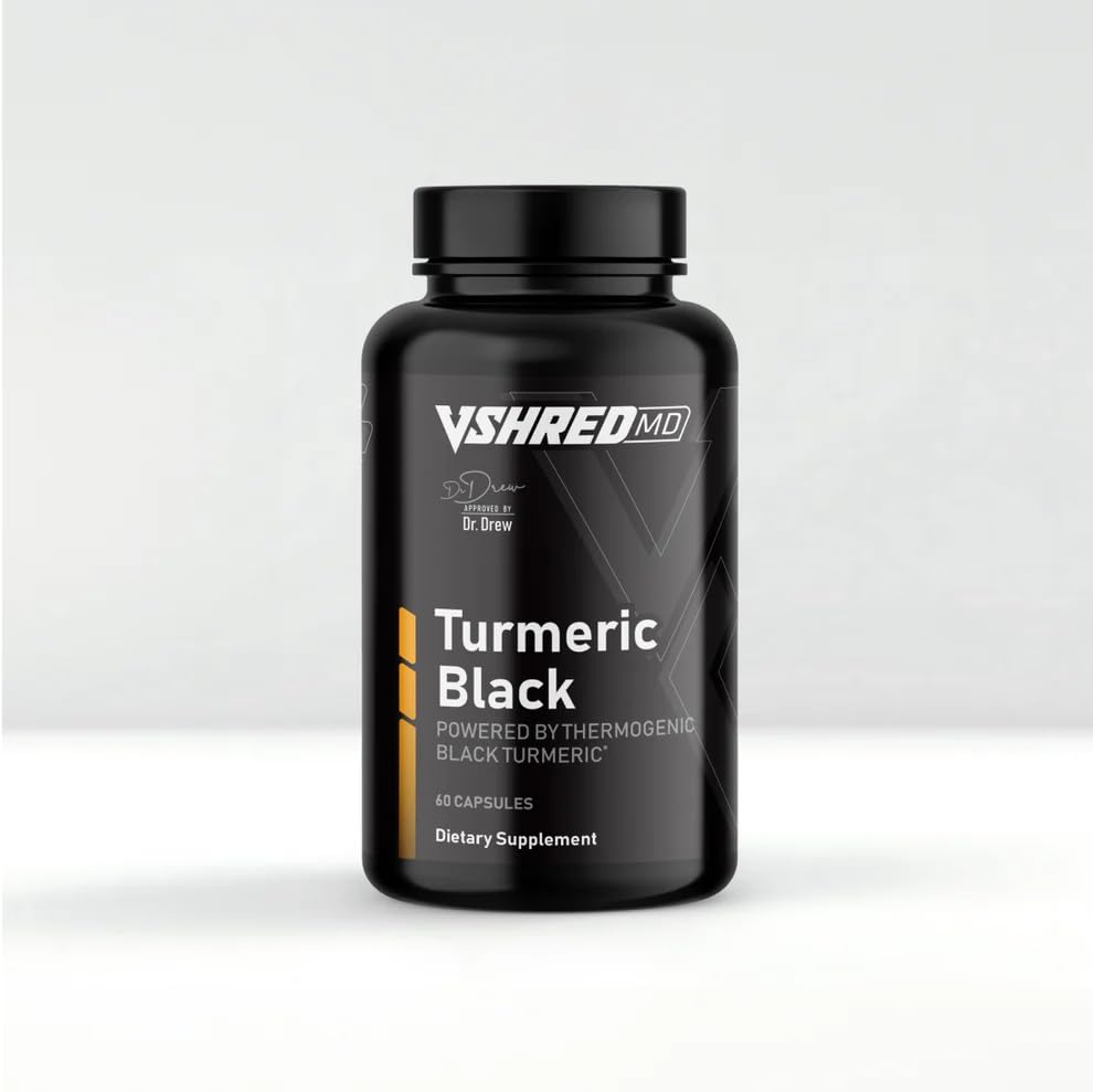 V Shred MD Turmeric Black – Dr. Drew Approved Joint & Wellness Support – Formulated with Curcumin & BioPerine – Supports Healthy Aging, Mobility & Recovery – 60 Capsules