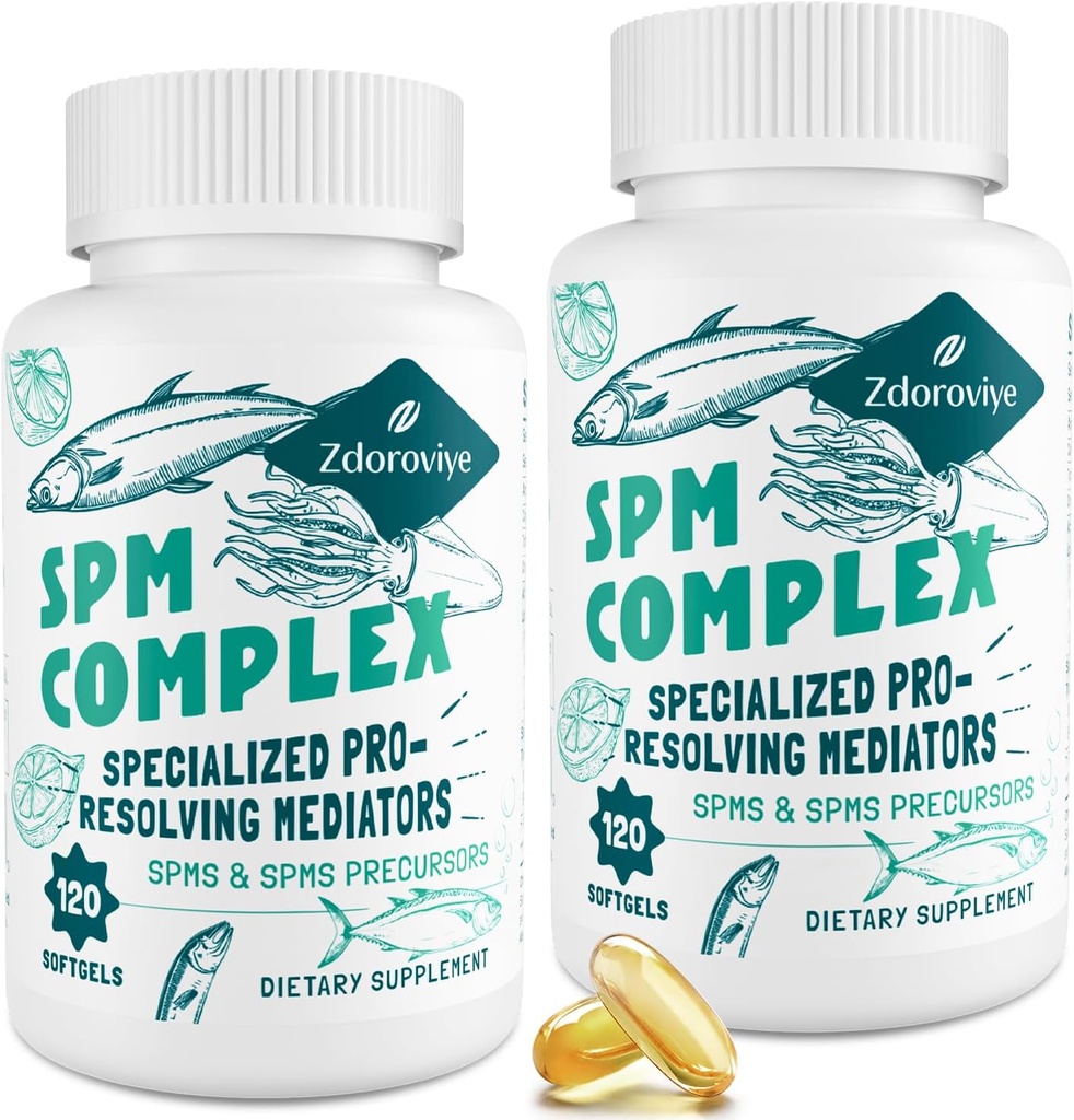 Zdoroviye SPM Supplement - Specialized Pro-Resolving Mediators and SPMs Precursors Complex for Balanced Immune Response, Brain, Tissue & Cellular - 120 Softgels (2 Flaschen)