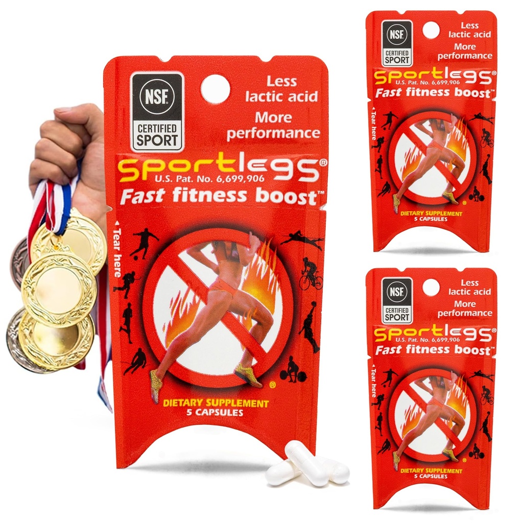 SPORTLEGS Fast Fitness Boost Pre Workout für Männer und Frauen, Milchsäure-Ergänzung, Sport-Endurance Kraftstoff-Endurance-Ergänzungen für Läufer - 5-Cap-Packet, Trial Pack von 3