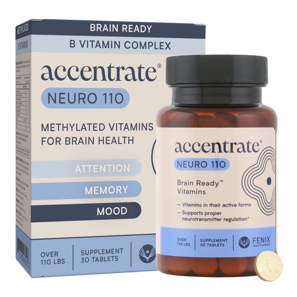 Accentrate Neuro - Brain Health, Methylated Vitamin B Complex, MTHFR | Every B vitamin already in its active form, so your body does not have to convert it first. Supports focus and mood.