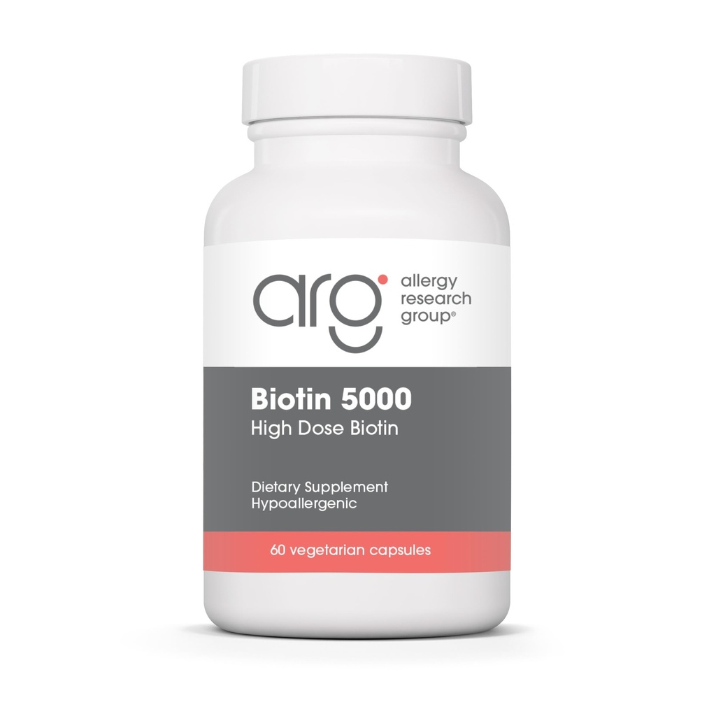Allergy Research Group Biotin 5000 Supplement - 5000mcg Biotin, Vitamine für Haar, Haut und Nägel, hohe Dosierung, vegetarische Kapseln, Allergiker, Glutenfrei - 60 Zähler
