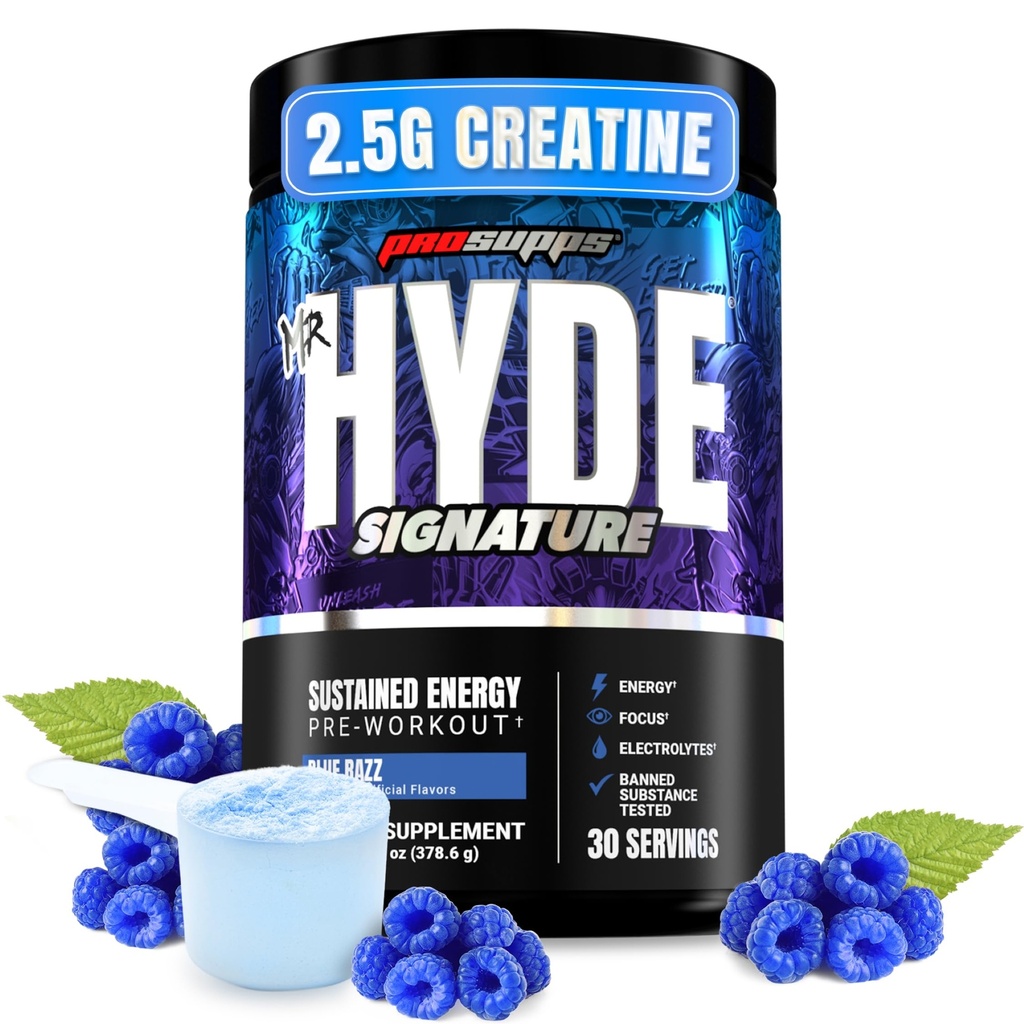 ProSupps Mr. Hyde Signature V2, Pre Workout Powder with Creatine, Beta Alanine & Caffeine - Performance, Energy & Endurance - Clean Fitness & Gym Supplements for Men & Women (Blue Razz, 30 Servings) | Beta Alanine & Caffeine - Performance, Energy, & Endurance - Clean Fitness & Gym Supplements for Men & Women, 30 Servings