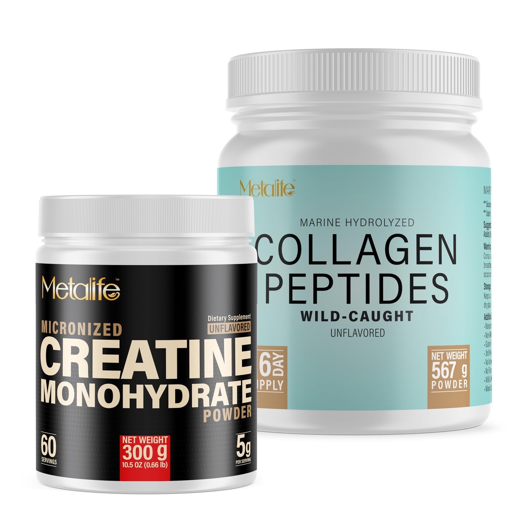 Creatine Monohydrate 300g + Marine Collagen Peptides 20oz Bundle – Muscle Strength, Recovery & Joint Support – Unflavored, Canada-Made, Wild-Caught Fish, 166 Total Servings
