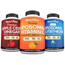 Nutrivein Premium Liposomal Glutathione, Apfelessig Kapseln, & Vitamin C Ergänzung Bundle: Vitamin C, ACV Kapseln, & Glutathione Ergänzung Bundle für Zelluläre Verteidigung & Detox