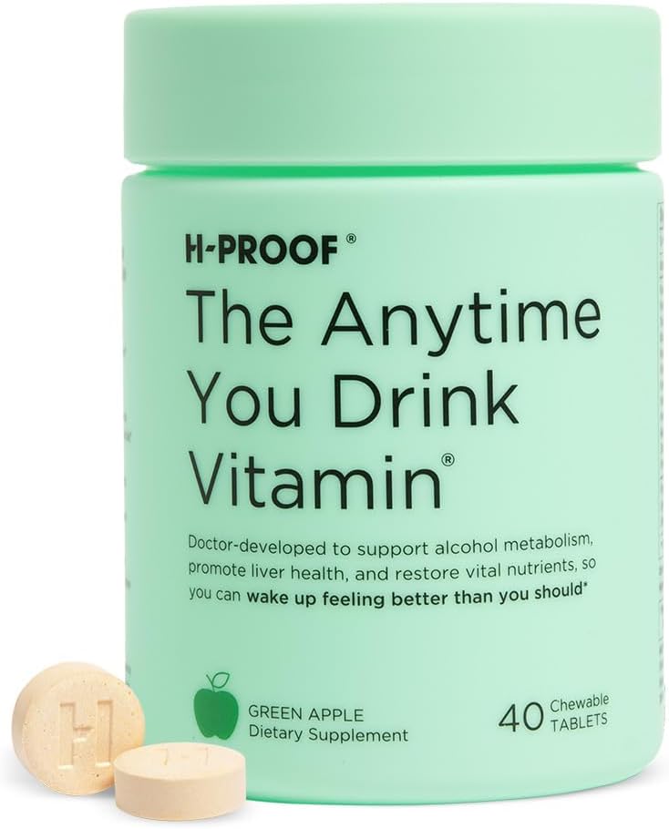 H-PROOF The Anytime You Drink Vitamin, Leber Gesundheit & Immunität Unterstützung mit Elektrolyten, Milchdistel und Vitamine B & C - 40 Kautabletten (20 Servierungen), Vegan, Grüner Apfel
