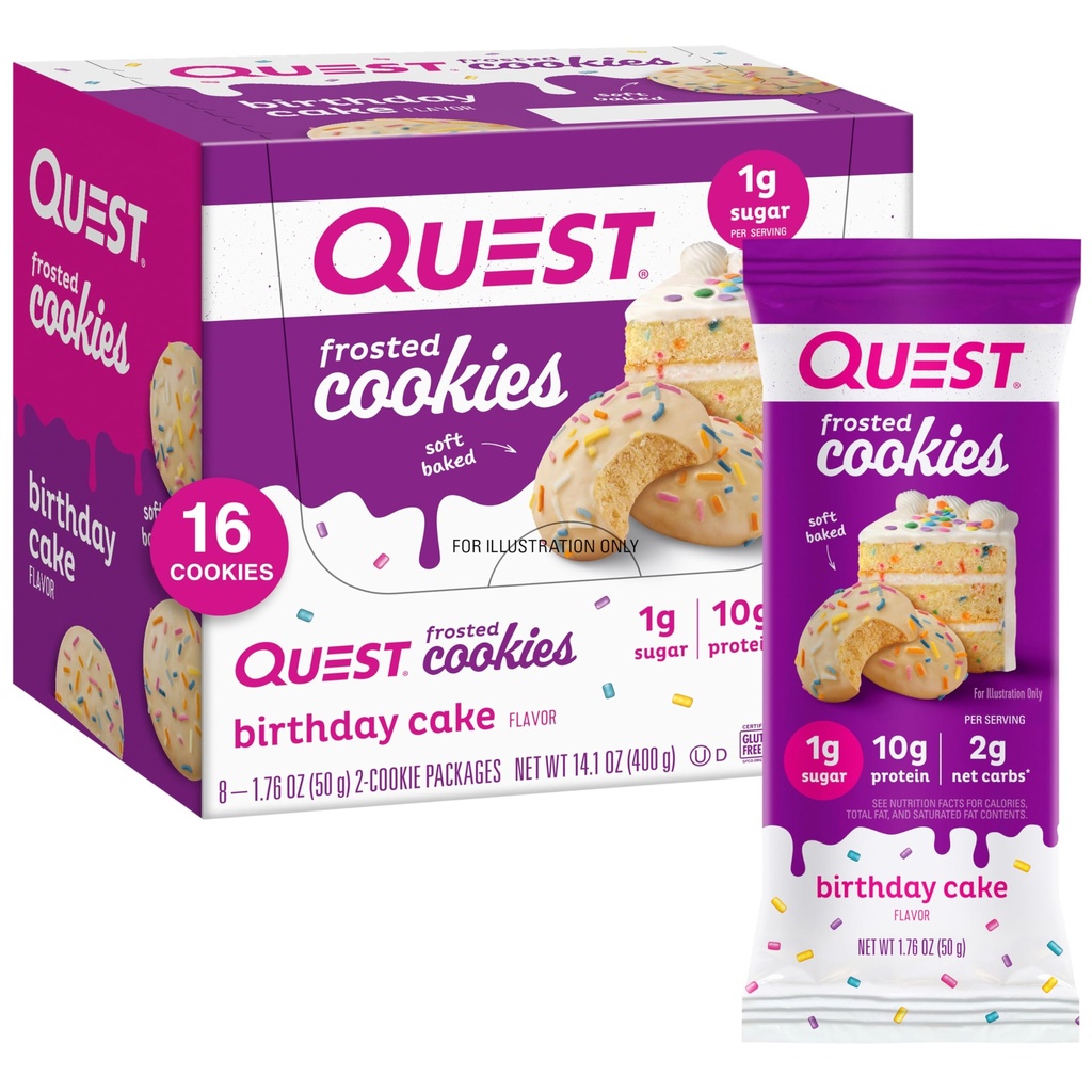 Quest Nutrition Tortilla Chips Spicy Sweet Chili 1.1oz 12 Pack and Frosted Cookies Birthday Cake Twin Pack 1g Sugar 10g Protein 2g Net Carbs 16 Cookies