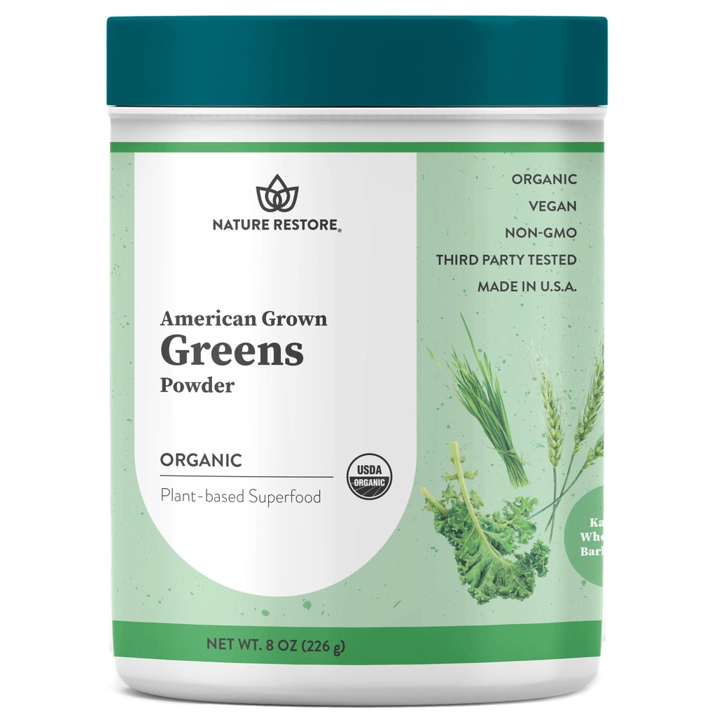 Nature Restore Greens Superfood Powder, USA Grown, Bio Kale, Gerste Grass, Weizengrass, Unsweetened, 8 Unzen, Made in USA