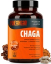 FreshCap Mushrooms Premium Organic Chaga Supplement Capsules - 14:1 Fruiting Body Extract with 15% Beta-Glucans - 3rd-Party Tested - Maintains Immune Health and Digestive Balance (120 Capsules)
