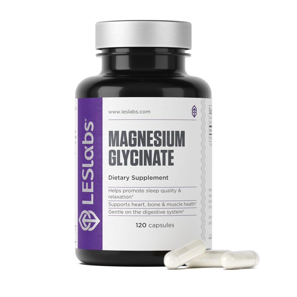 LES Labs Magnesium Glycinate – Unterstützt Ruheschlaf, Herz-Gesundheit, Stress-Relief, Stoffwechsel, Nerven- & Muskel-Funktion, Gentle on The Digestive System – Non-GMO Supplement – 120 Kapseln