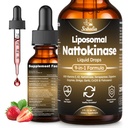 9-in-1 Liposomal Nattokinase 10800 FU Supplement Liquid Drops | Nattokinase Organic Formula with Serrapeptase, CoQ10 & Digestive Enzymes for Heart Circulation & Immunity, Strawberry Liquid