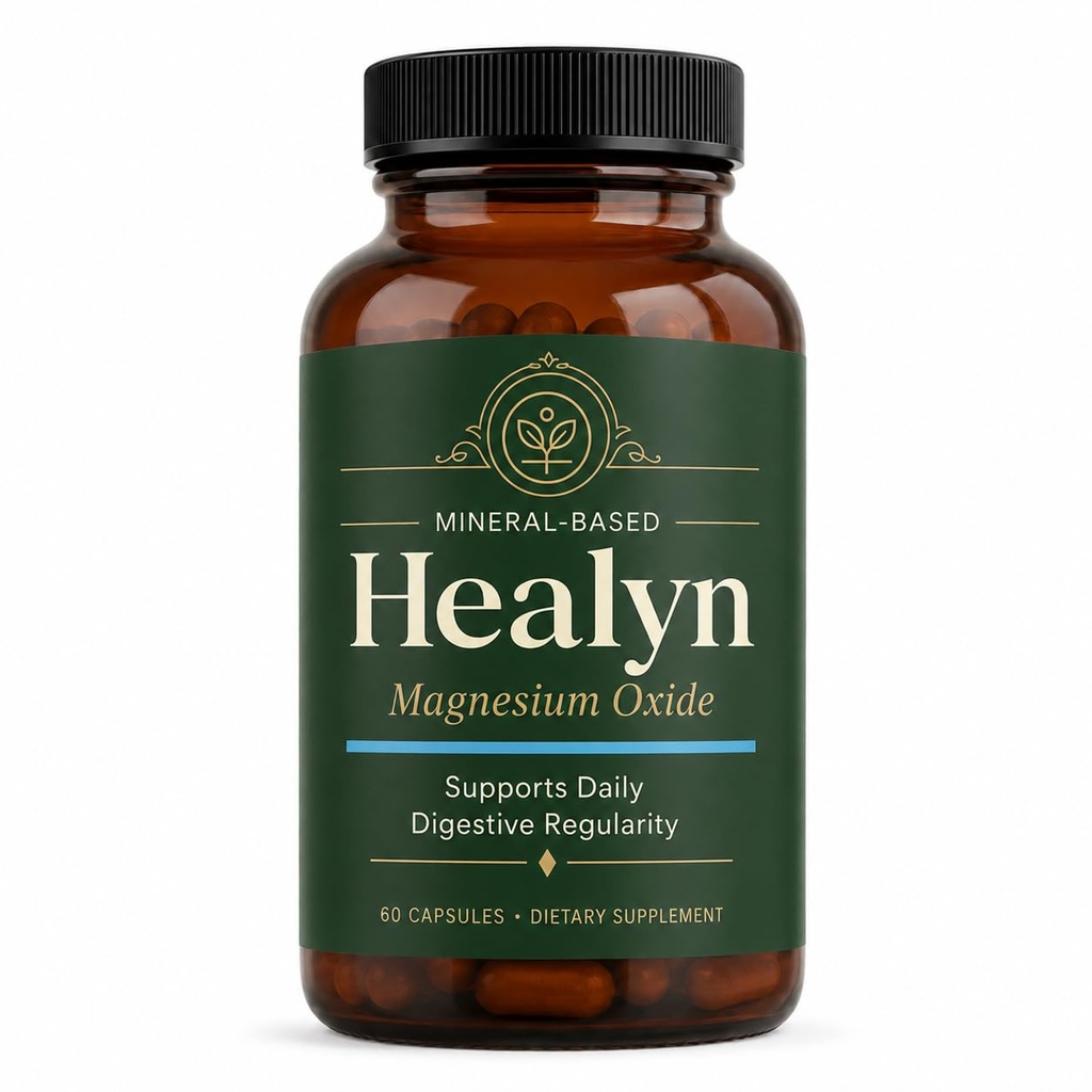 healyn Magnesium Oxide Mineral-Based Dietary Supplement, 60Capsules | Designed for adults seeking gentle digestive regularity and an easy addition to a balanced wellness routine.