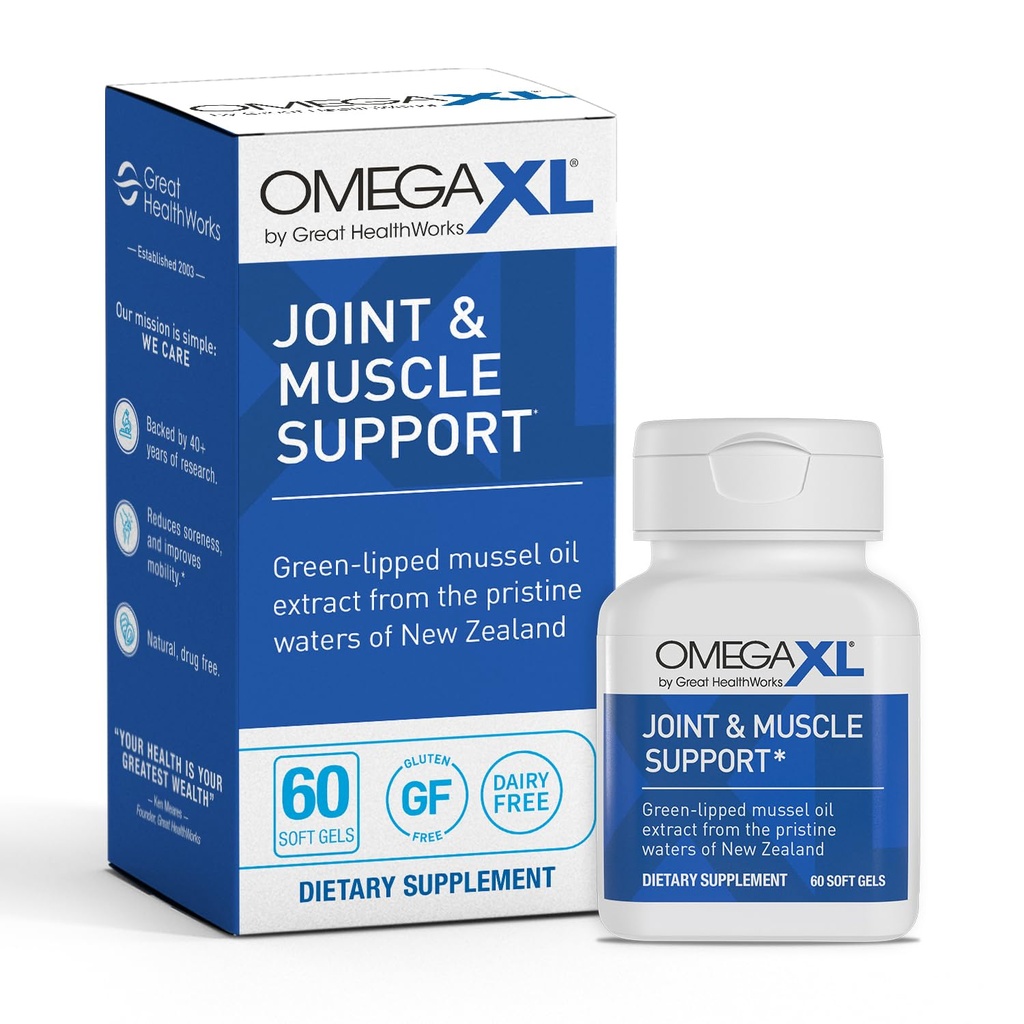 OmegaXL Joint Support Supplement, für Erleichterung - Natürliche Muskelunterstützung, Grünes Lippenmuschelöl, Soft Gel Pillen, Drug-Free, 60 Count