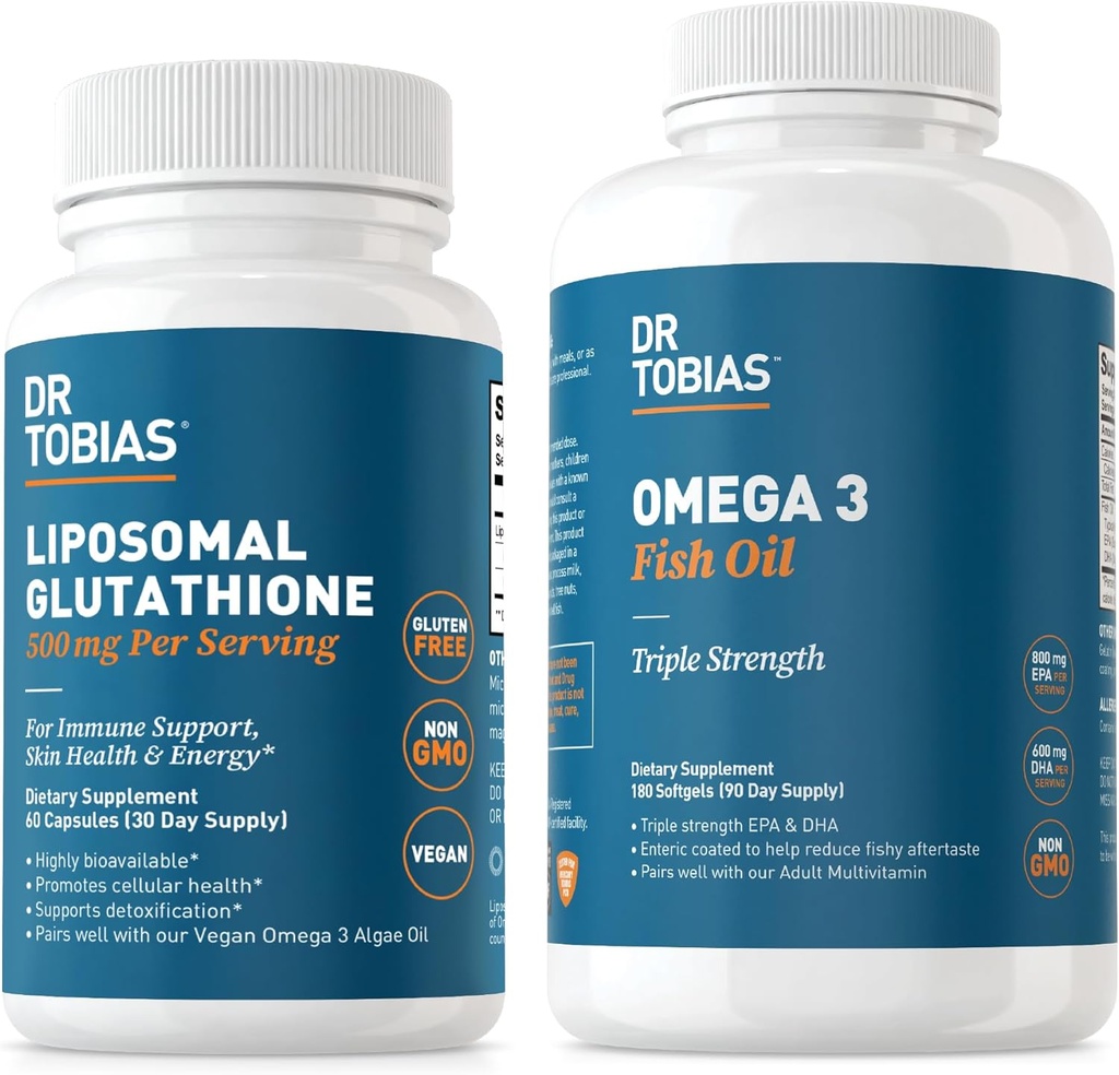Dr. Tobias Omega 3 Fish Oil and Liposomal Glutathione - Supports Immune Function, Skin Health, and Nutrient Absorption - Non-GMO