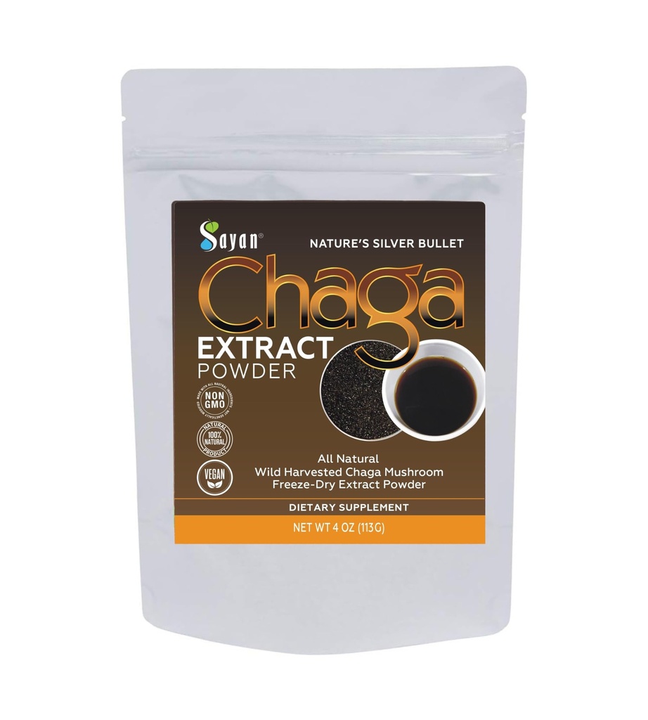 Sayan Chaga Pilzextrakt Pulver (4oz) – Freeze Dried Siberian Wild Harvested - Organic Antioxidant Tea for Immune and Digestion Support - Fokus, Energie, Klarheit, Wellness - Keine Zusatzstoffe
