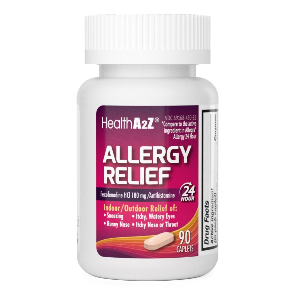 HealthA2Z Fexofenadine Hydrochloride 180mg, Antihistamine for Allergy Relief, 24-Hour Antihistamine for Allergy Relief (90 Counts)