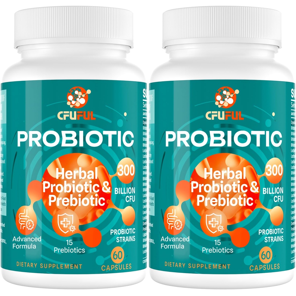 Probiotics for Women & Men - 300 Billion CFU, 24 Strains Probiotic + 15 Organic Herbs Prebiotics Blend, für Gesamtdigestive Gut Gesundheit, Immune, Verstopfung & Bloating, Regal Stabil - 4 Monate Versorgung