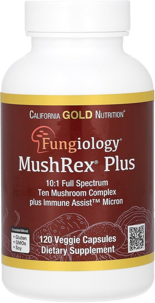 California Gold Nutrition Fungiology, MushRex Plus, Full-Spectrum Ten Mushroom Complex mit Agaricus, Chaga, Cordyceps und Lion's Mane, 120 Plantcaps