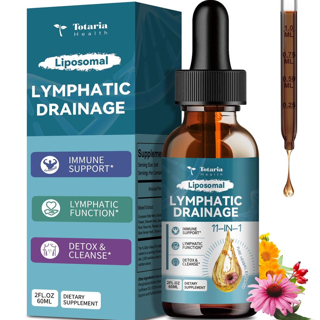 Liposomale lymphatic Drainage Drops - 11 in 1 Organisch lymphatic Drainage Supplement mit Burdock Root, Echinacea, Elderberry, Calendula, Cleavers Herb, Dandelion unterstützt lymphatic Health 2 FL.OZ