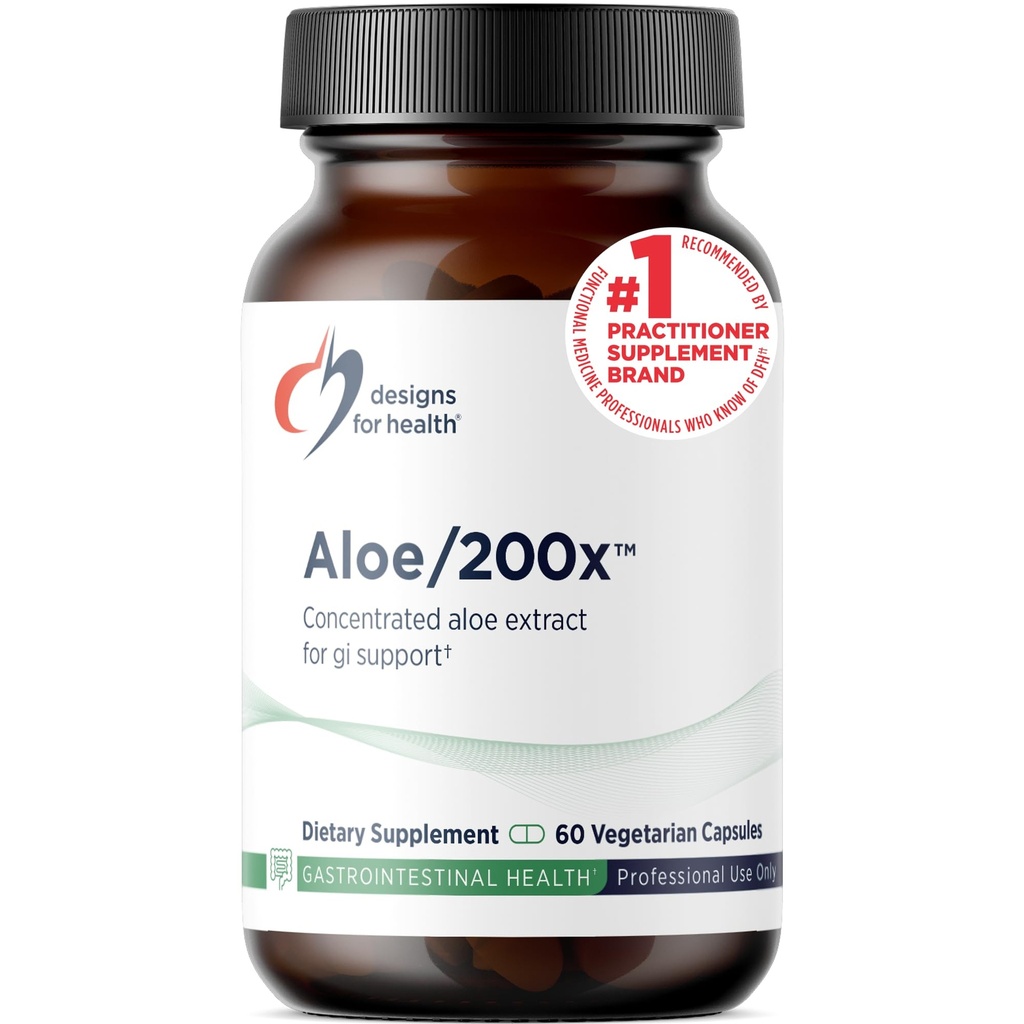 Designs für Gesundheit Aloe / 200x - 200mg Aloe Vera Extrakt - Hochkonzentrierte Aloe Blatt Ergänzung für GI-Unterstützung - Nicht-GVO, Vegetarische Pillen (60 Kapseln)