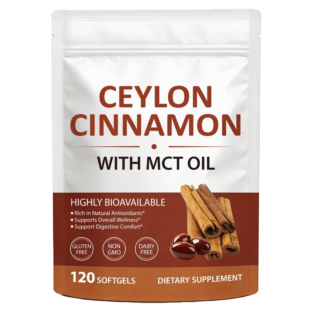 Ceylon Cinnamon SoftGels - Pure Natural Cinnamon 20:1 Extract Supplement - High Absorption Formula, Daily Wellness Support Supplement,Non-GMO, Gluten-Free & Soy-Free