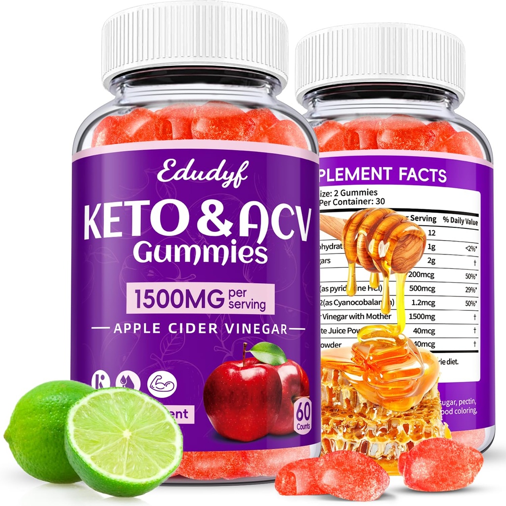 Keto Acv Gummies,Organic Apple Cider Essiggummis,Keto Gummies,Gut Health for Women,Probiotics for Digestive Health,Metabolism,GMO Free & Vegan - 120 Count