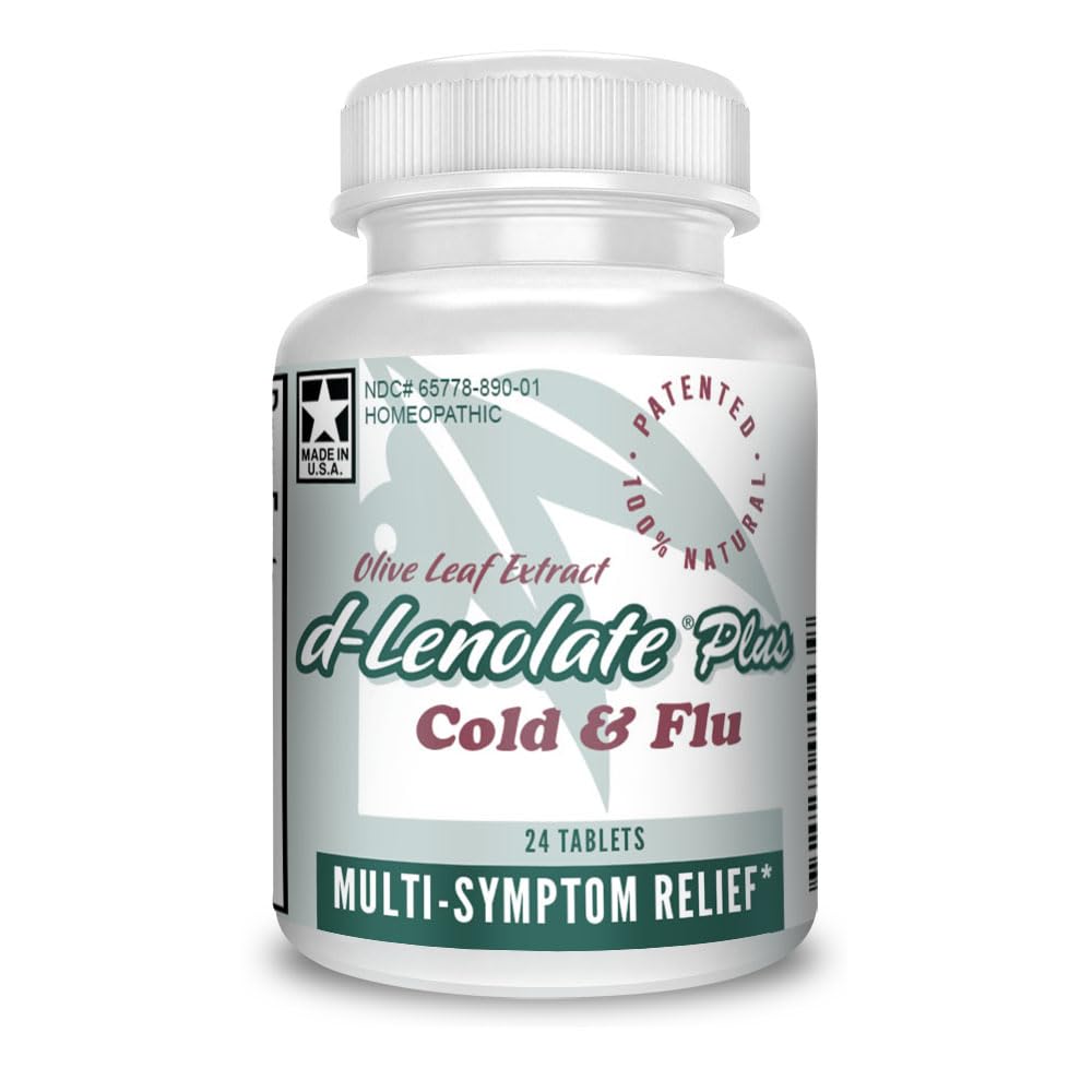 EAST PARK d-Lenolate Plus Cold & Flu Homeopathic Remedy for Adults & Kids | Immune System Booster with Olive Leaf Extract, Neem Leaf Extract & Echinacea | 625mg, 24 Tablets | Non-GMO