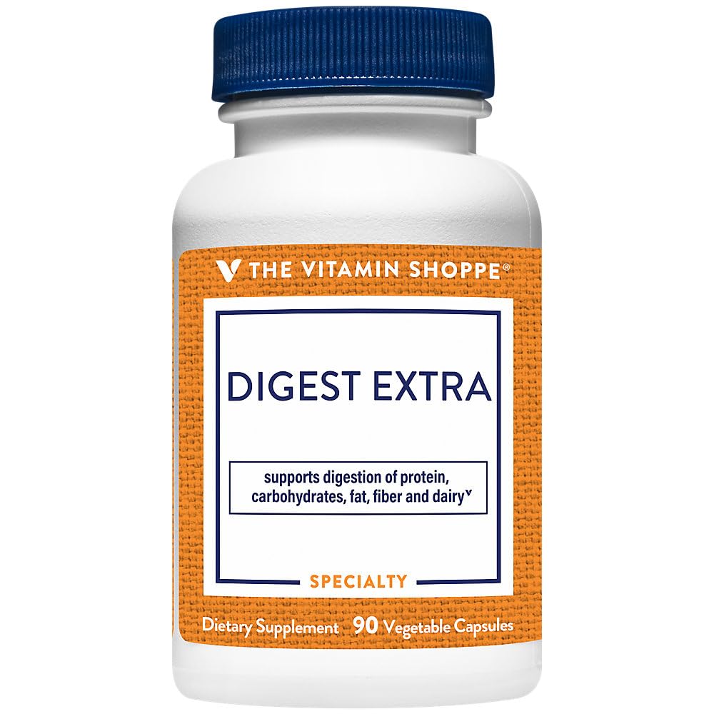 The Vitamin Shoppe Digest Extra Digestive Enzymes for Bloating, 90 Caps | 10-Enzyme Blend With Protease, Amylase, Lipase, and Lactase to Support Digestion of Gluten, Dairy, Protein, and Fat