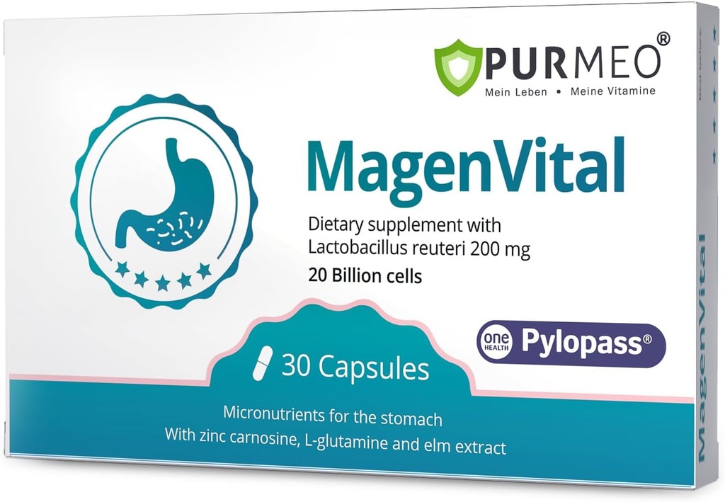 5 in 1 High Potency H. Pylori Treatment Probiotics - Gastritis Support - 1 pro Tag - Pylopass Lactobacillus Reuteri DSM17648 - Keine Kühlung erforderlich - Made in Germany