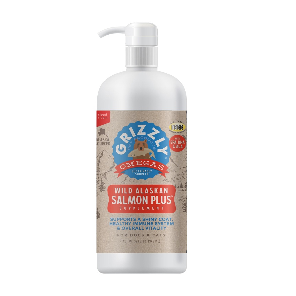 Grizzly Pet Produkte Lachs Plus Omega 3-6-9 Nahrungsergänzung für Hunde und Katzen, 32 Unze