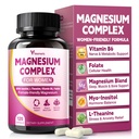 Magnesium Complex for Women, 10 in 1 Magnesium Supplement | Magnesium Glycinate, Vitamin B6, Myo-Inositol, L-Theanine, Folate – Relax, Calm Mood & Hormone Balance, Vegan 120 Capsules