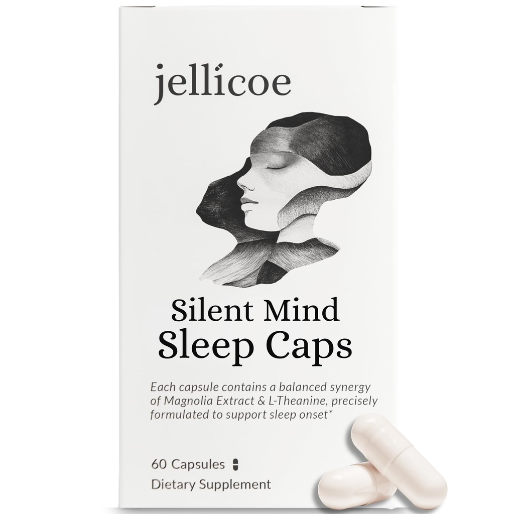 Jellicoe Cortisol & Sleep Support Caps - L-Theanine 200mg + Magnolia Bark Extract 150mg (50% Honokiol) - Evening Stress Relief, Relaxation, & Restful Sleep* - 60 Servings