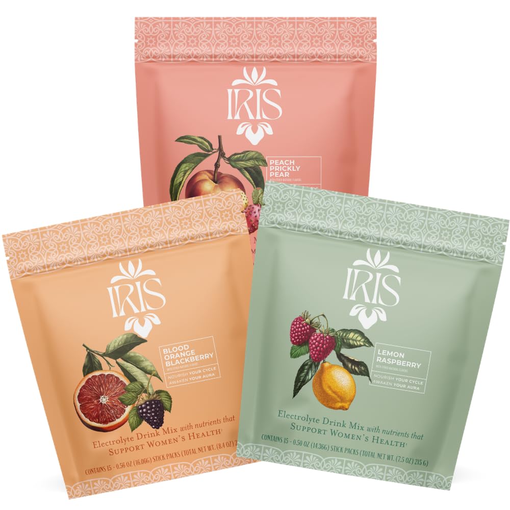 Iris Women’s Hormonal Health Daily Electrolyte Drink Mix | High Fiber, Essential B Vitamins for Mood Support | 40:1 Myo & D‑Chiro Inositol | Bundle, 45 Hydration Powder Packets