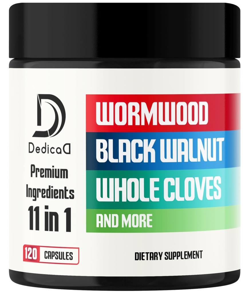 DEDICAD Wormwood Supplement - 120 Capsules Extracted from Black Walnut, Cloves, Turmeric, Apple, Berberine HCl & More - 11 Ingredients Combined for Immune System - 2-Month Supply