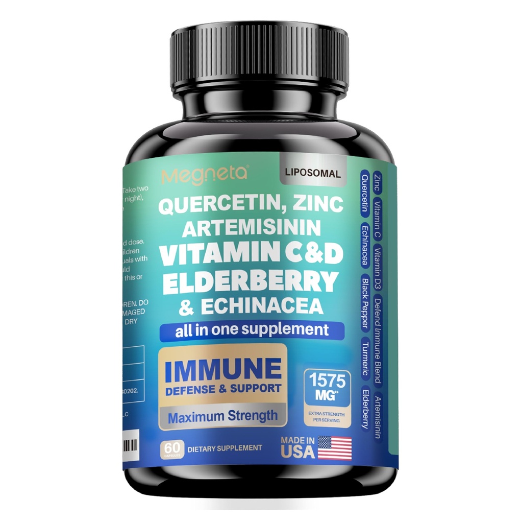 Immune Support Supplement with 200mg Elderberry, Quercetin, Artemisinin, Turmeric & Echinacea (1 Pack 60 Count)