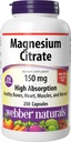Webber Naturals Magnesium Citrat, 150 mg pro Kapsel, 250 Kapseln, hohe Absorption, hilft, Knochen, Zähne und Proper Muskel- & Herz-Funktion, Gluten & Dairy kostenlos