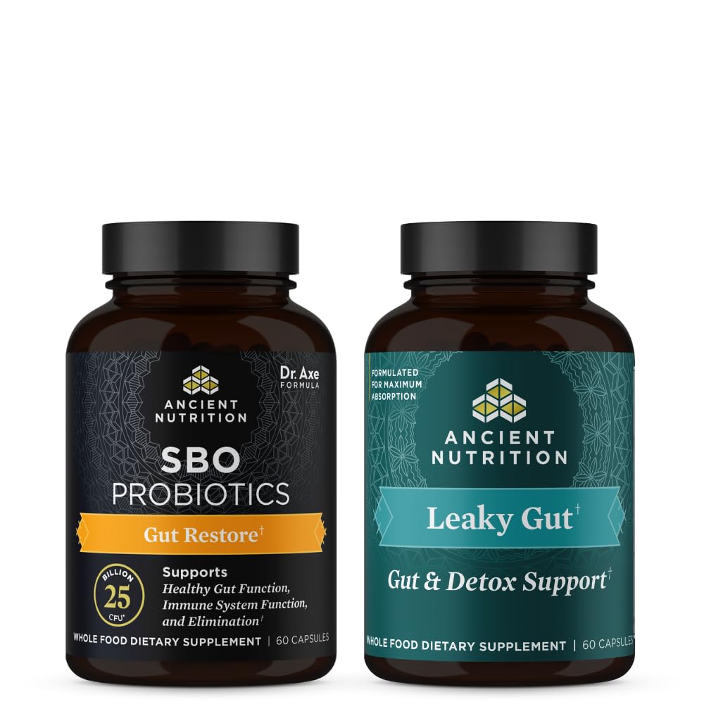 Ancient Nutrition SBO Gut Restore Probiotics Capsules, 60 Count + Leaky Gut Capsules, 60 Count