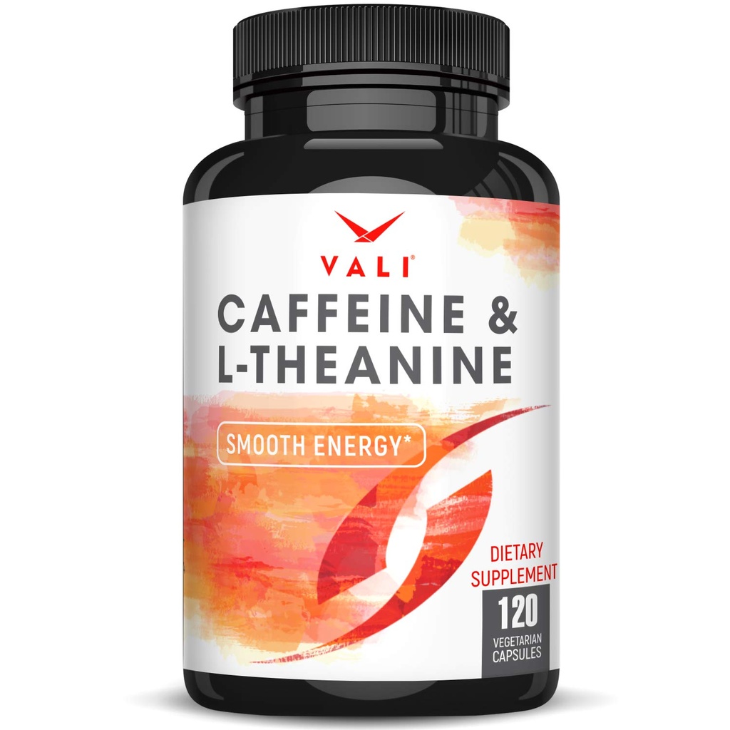 VALI Koffein 50mg & L Theanine 100mg - Koffein Pillen & L-Theanin für Smart Smooth Energy & Focus Supplement. Nootropic Brain Booster kognitive Unterstützung Stack & Focused Clarity. 120 Veggie Kapseln