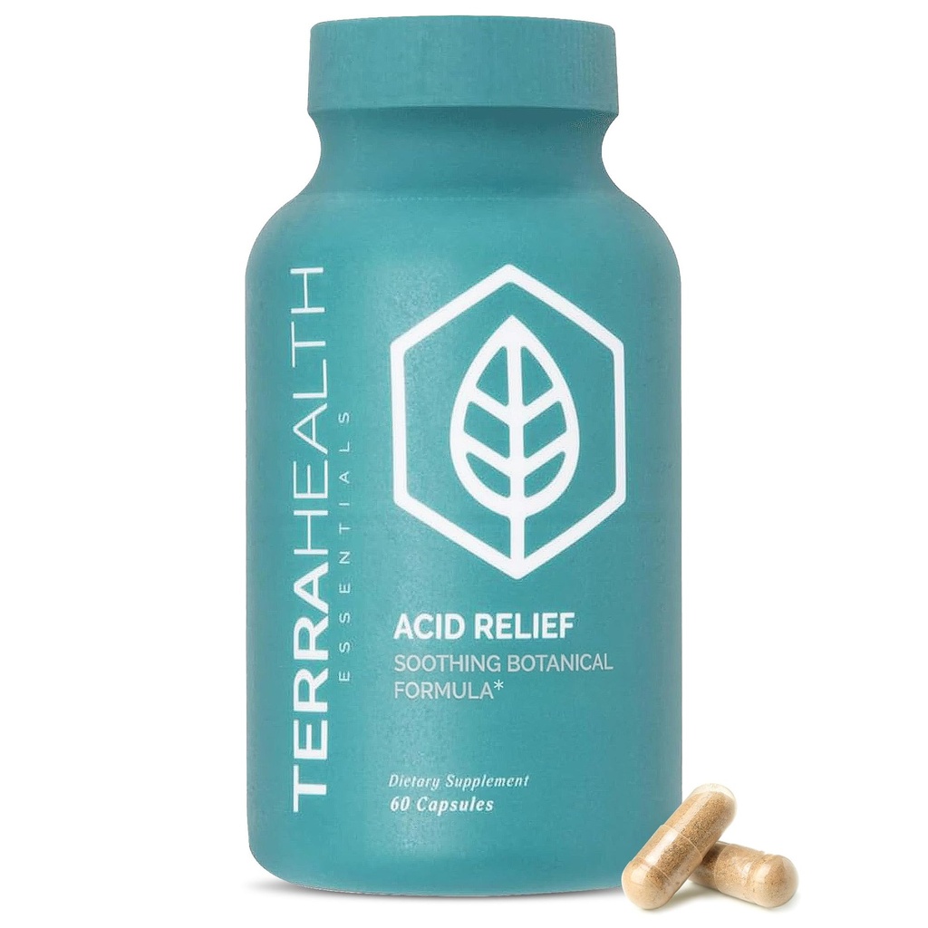 Terra Health Essentials - Säure-Relief | All-Natursäure Reflux-Relief, Sodbrennen, Verdauungsergänzung | 30-Day-Versorgung (60 Kapseln)