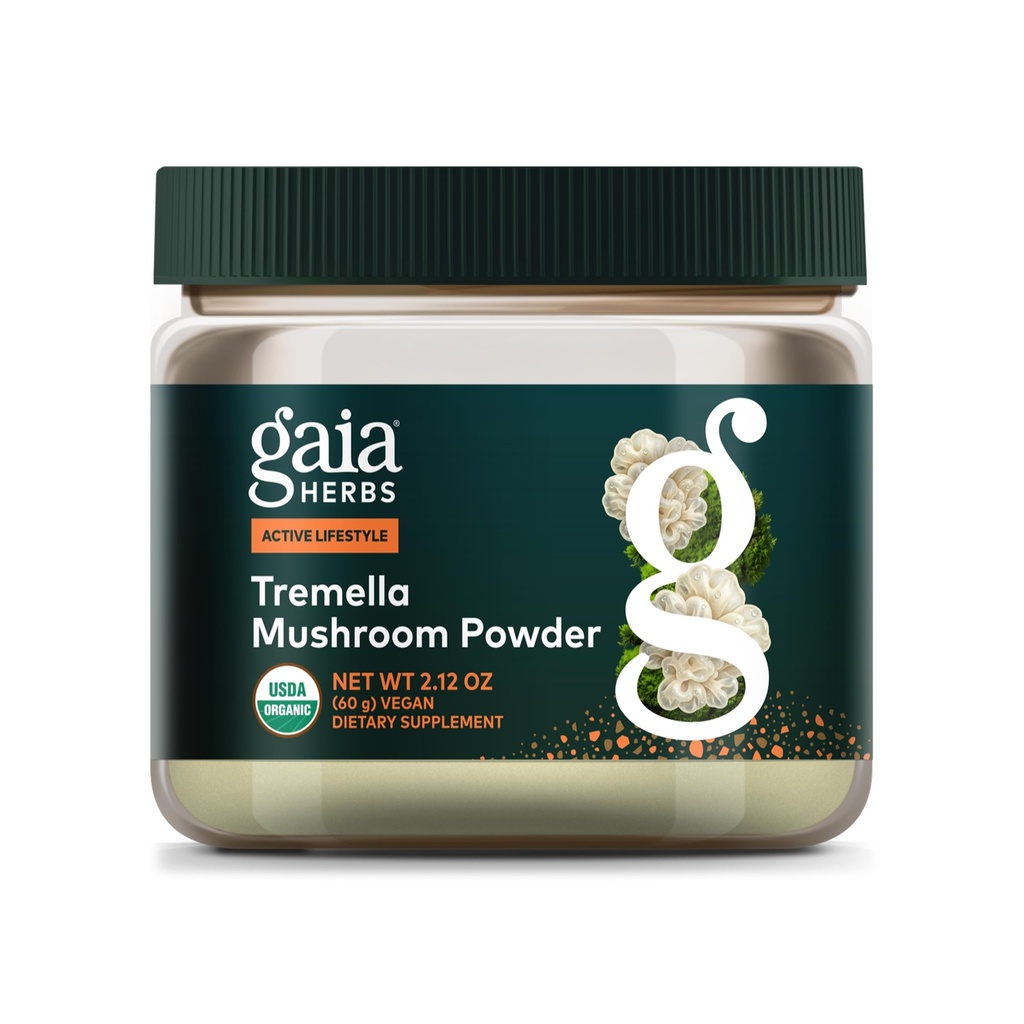 Gaia Herbs Organic Tremella Mushroom Powder, 2.12 oz | Hydration & Beauty Support with Organic Mushrooms, Purity Tested, Vegan, Non-GMO, Organic, Gluten-Free*