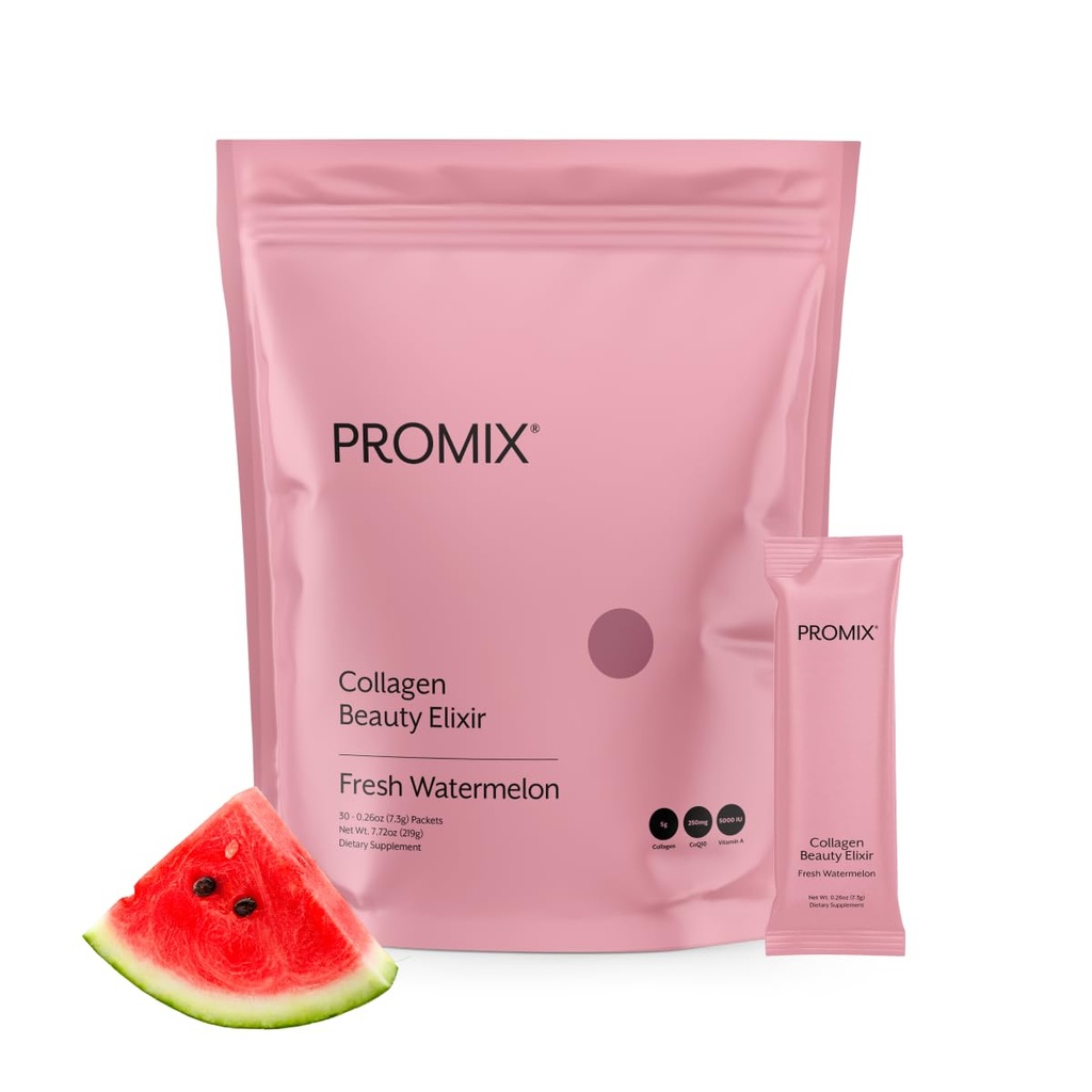ProMix Nutrition Collagen Beauty Elixir Stick Packs (30ct) Watermelon | Collagen Peptides Supplement for Radiant Skin, Stronger Hair, Healthy Nails, Joint Support & Anti-Aging Beauty On-the-Go