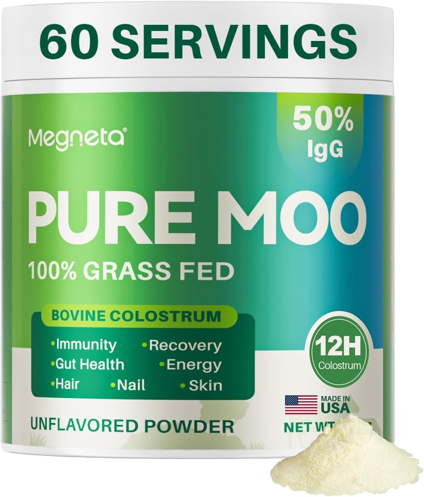 Kolostrum-Pulver, 12H Erste Milch, 50% IgG, Gras Fed Bovine Kolostrum für Menschen- Unterstützt Gut Gesundheit, Immune, Haar, Haut- 60 Servierungen