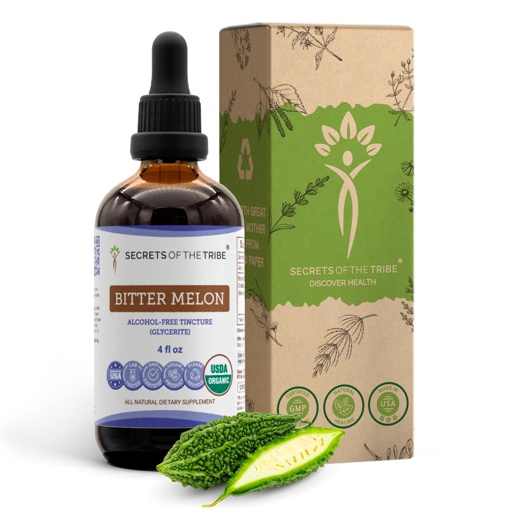 Secrets of the Tribe Bitter Melon USDA Organic | Alcohol-Free Extract, High-Potency Herbal Drops | Made from 100% Certified Organic Bitter Melon (Momordica Charantia) Dried Fruit (4 oz)