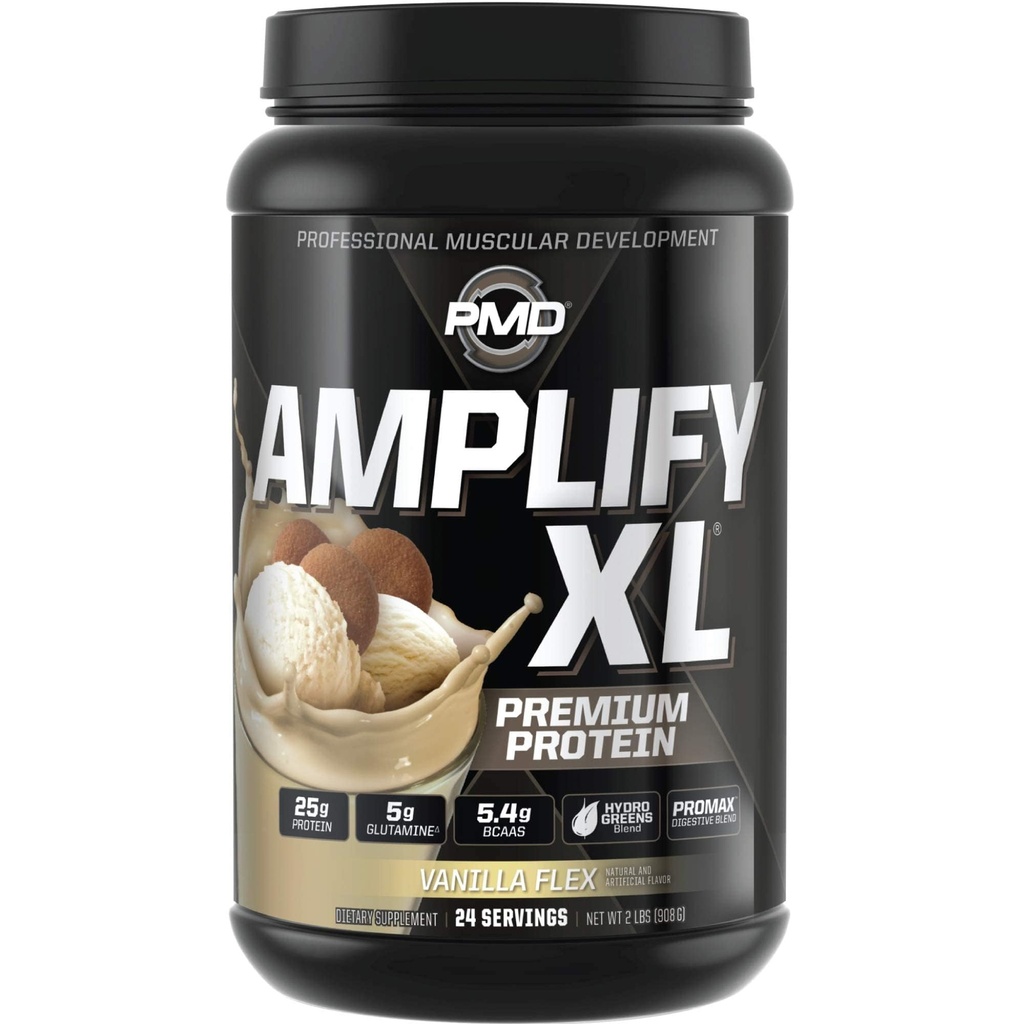 PMD Sports Amplify XL Premium Whey Protein Vanilla Flex - 24 Servings | BCAAS, Hydro Greens Blend, Glutamine, Whey Protein Matrix, Superfood Blend, Lean Muscle Strength and Recovery Support