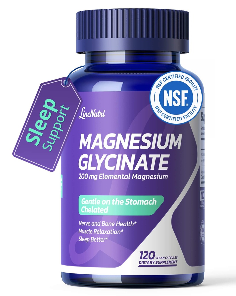 Chelated Magnesium Glycinate with B6 - Sleep & Muscle Support | High Absorption 200mg, Vegan, Gluten Free, Non-GMO, 3rd Party Tested, Stress & Relaxation Support, 120 Capsules 60-Day Supply